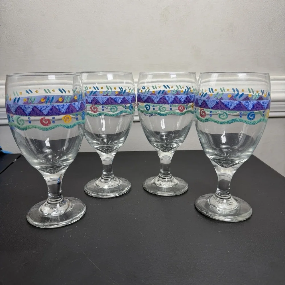 VTG Set of 4 Sango Potpourri Sue Zipkin 14 Oz Wine Glasses 7